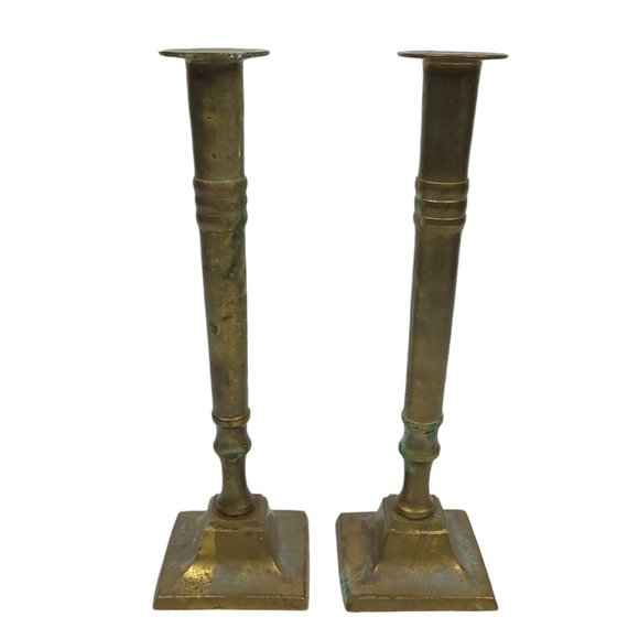 Vintage Brass Column Candle Holders 9.75" Candlesticks Set Of 2 India - Picture 2 of 12